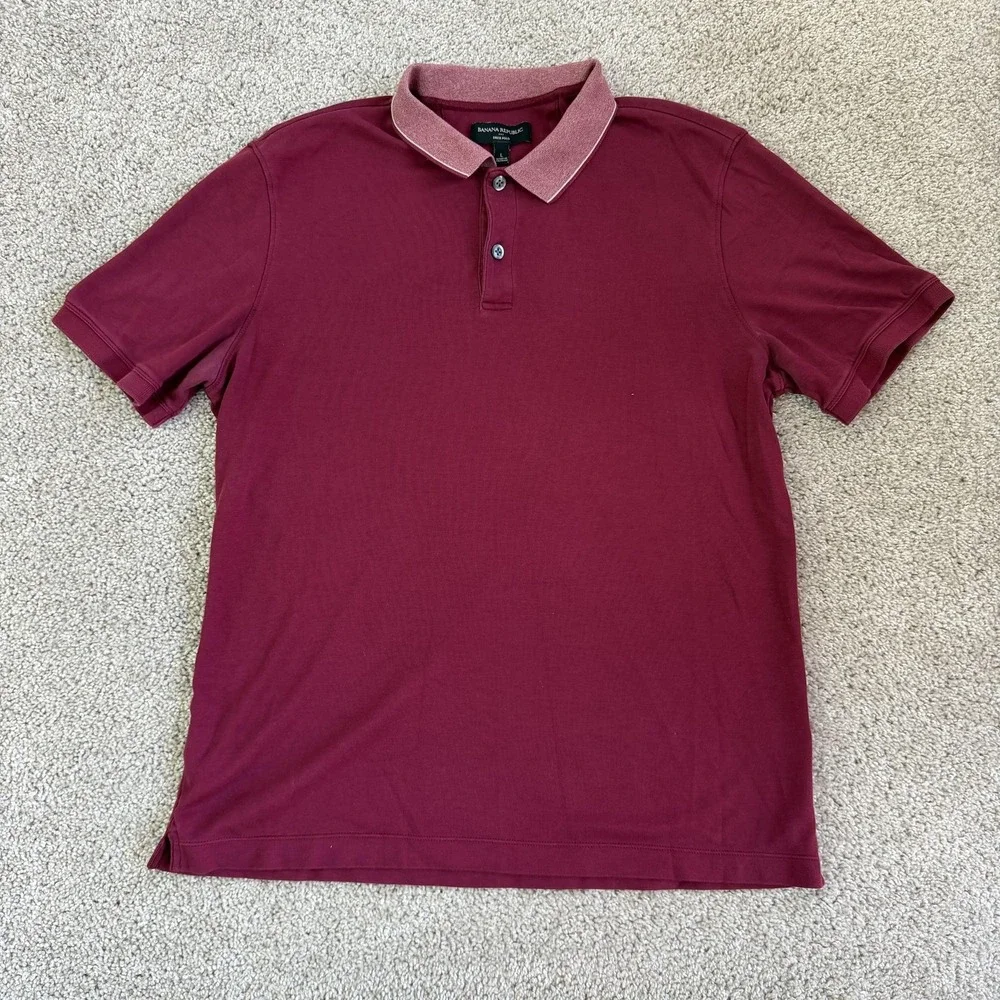 Banana Republic Dress Polo Shirt Mens Large Red Short Sleeve Knit Casual Top